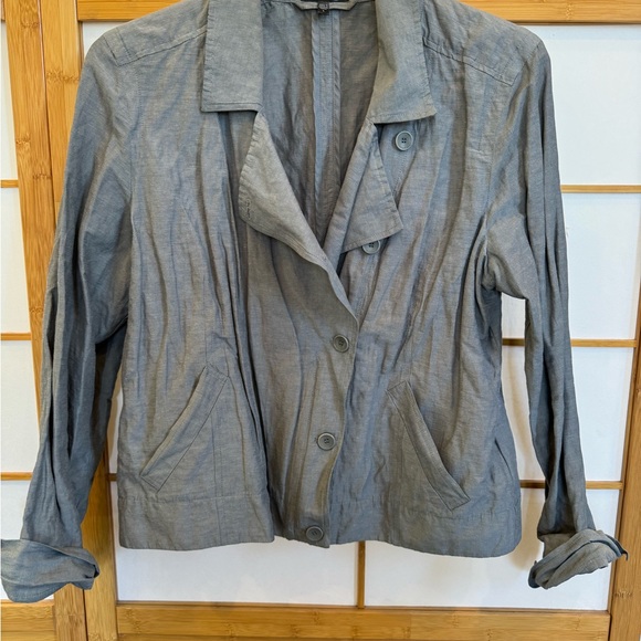 Eileen Fisher Sz L Pewter Moto Organic Cotton Steel Convert Collar Jacket - Picture 5 of 12